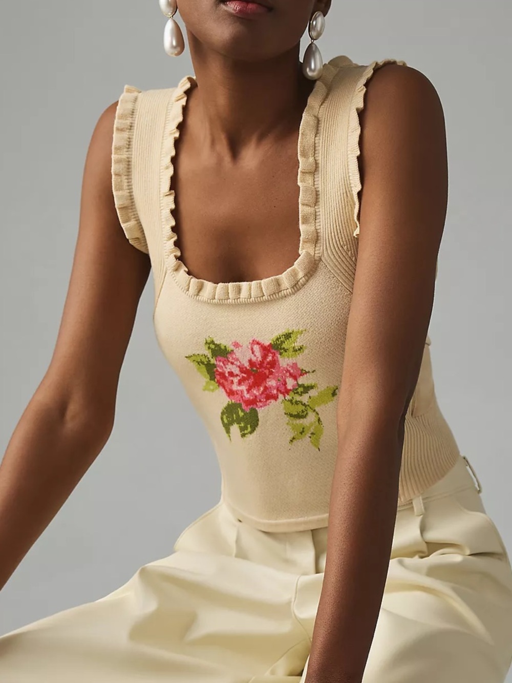 Anthropologie Knit Ruffle-Trim Tank Top